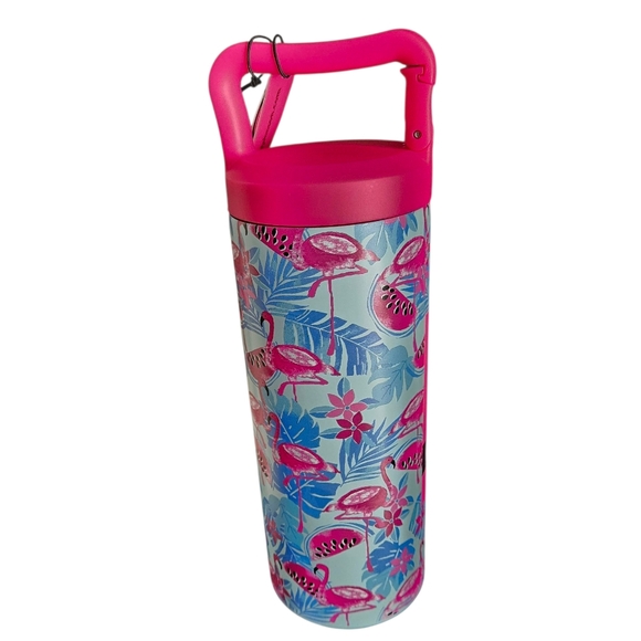 Betsey Johnson 20oz Flamingo Stainless Steel Insulated Clip Lid Tumbler NEW! - Picture 2 of 3